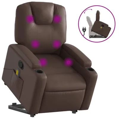 Image de vidaXL Fauteuil de massage avec releveur Marron Similicuir