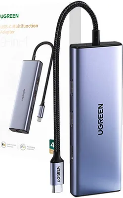 Obrázek produktu pro Ugreen Revodok 9W1 Adaptér Cm490 Rozbočovač Usb-C, 2x Usb-A 3.0, Usb-A 2.0, 2x HDMI 4K/60Hz, Sd/Tf, Rj45 (Star Grey)