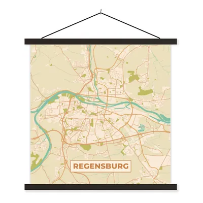 Produktbild von MuchoWow® Textilposter Stadtplan - Regensburg - Stadtplan - Vintage 120x120 cm mit schwarzem Rahmen - Aufhängungsset