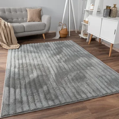 Produktbild von Hochflor Teppich waschbar Unifarben Struktur Schlafzimmer Grau Rechteckig 120x160 | 100% Polyester | Florhöhe: 23 mm | pflegeleicht