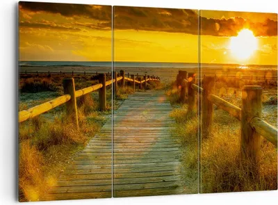Produktbild von Bild auf Leinwand - Leinwandbild - Fußgängerbrücke Strand Urlaub Sonne - 165x110cm - Wand Bild - Wanddeko - Leinwanddruck - Bilder - Kunstdruck - Leinwand bilder - Wandkunst - CE165x110-2786