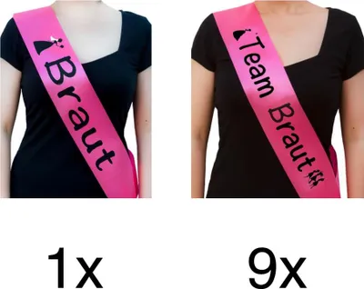 Produktbild von Oblique Unique Schärpe Braut + Team Braut Set JGA Hen Party Bride to be pink