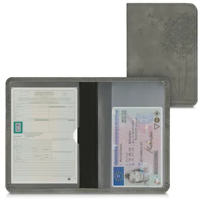 Produktbild von kwmobile Fahrzeugschein Hülle mit Kartenfächern - Kunstleder Etui Tasche Zulassungsbescheinigung - Pusteblume Love Grau