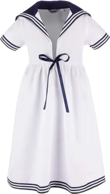 Produktbild von modAS Kinder Matrosenkleid mit 1/2-Arm - Maritimes Kurzarmkleid mit großem Kragen in Weiß Größe 98