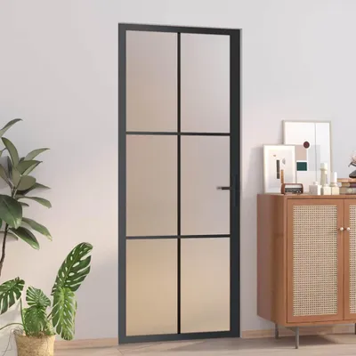 Zdjęcie produktu dla vidaXL Drzwi wewnętrzne 83x201,5 cm czarne matowe szkło i aluminium