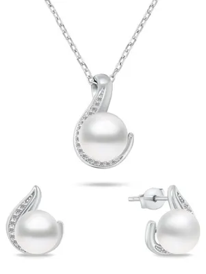 Immagine prodotto di Set di gioielli di perle autentiche senza tempo SET240W ( Orecchini, collana)