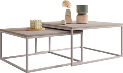 Produktbild von MIRJAN24 Im Set zwei Couchtische Dual Cashmere, Vierkantrohrrahmen aus Stahl, Kaffeetisch-Set 2-tlg (Farbe: Cashmere / Cremona Cannolo)