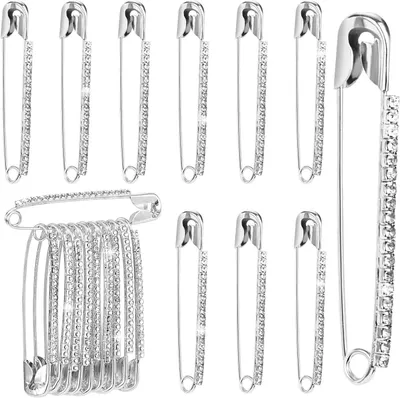 Productafbeelding van Strass Veiligheidsspelden - Kristallen Broches - Kleding Versieren - Delicaat Ontwerp - 10 Stuks - Zilverkleurig