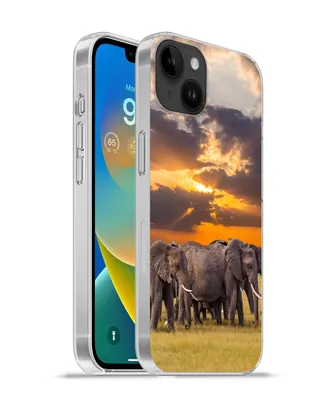 Produktbild von MuchoWow® Handyhülle Schutzhülle Hülle für Apple iPhone 14 Plus - Soft case Elefant - Tiere - Gras - Sonnenuntergang - Natur Silikon Softcase Handy Hülle - Abbildung