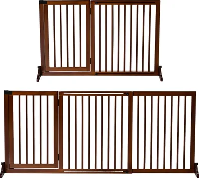 Image de PawHut Barrière de sécurité pour chiens Barrière pour chiens Barrière de sécurité pour porte Barrière de sécurité en bois Marron