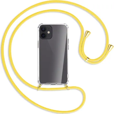 Produktbild von Handykette Backcover-Schutzhülle mit Band (Metall goldfarben) für Apple iPhone 12 Mini - gelb