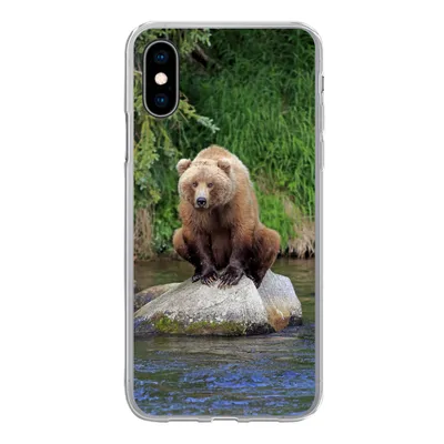 Produktbild von MuchoWow® Handyhülle Schutzhülle Hülle für iPhone X Bär - Stein - Tier Silikon Softcase Handy Hülle - Handyhülle