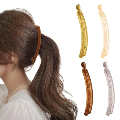 Image de 4 petites barrettes en forme de banane, barrettes en forme de banane, épingles à cheveux en forme de banane, barrettes en forme de banane pour femmes, barrettes pour cheveux fins, quantité suffisante pour les cheveux fins