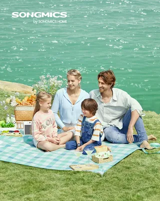 Produktbild von SONGMICS Picknickdecke, 200 x 200 cm, mit 4 Erdankern, wasserdicht, grün-weiß