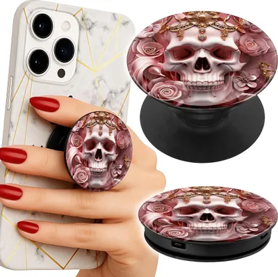Zdjęcie produktu dla Uchwyt Do Telefonu Popsocket Na Palce/Stojak Kobiece Wzory Czaszka W Róże