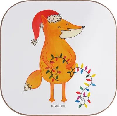 Produktbild von Mr. & Mrs. Panda unterleger Fuchs Weihnachten - Weiß - Geschenk, gläseruntersetzer, Coaster, Winter, Untersetzer für Gläser, Weihnachtsmann, Nikolaus, Weihnachtszeit