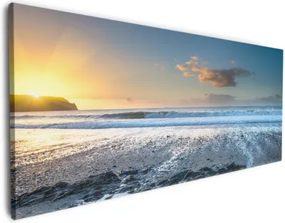 Produktbild von Wallario Premium Leinwandbild Einsamer Strand in Cornwall  England in Größe 60 x 150 cm