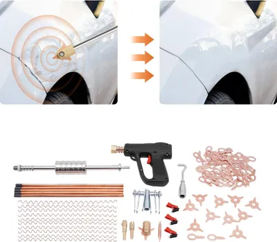 Immagine prodotto di Riparazione della carrozzeria - Saldatrice a perno e set di estrattori per ammaccature - 86 pezzi - Saldatrice a punti - Per ammaccature su carrozzeria e pannelli - Con valigetta porta accessori