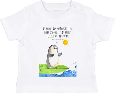 Produktbild von Mr. & Mrs. Panda  T-Shirt Pinguin Surfer 12. - 18. Monat - Weiß - Geschenk, Babyshirt, Motiviert, Baby, Urlaub, Hawaii, Kinder Top, Portugal, Kleinkind, Optimistisch