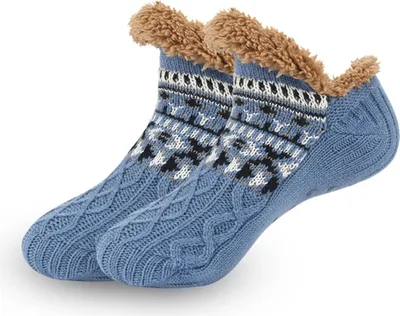 Image de ASKSA Chaussettes d'intérieur Hommes Femmes Chaussettes moelleuses Chaussettes d'hiver Chaussures chaudes antidérapantes Chaussettes douillettes, EU 36-44, 1 paire, Bleu