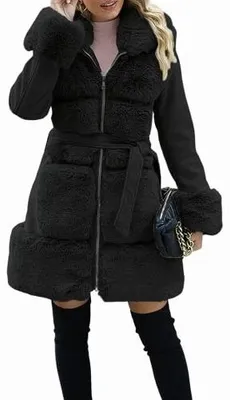 Zdjęcie produktu dla Kurtka damska parka ze sztucznej wełny sherpa fleece czarna