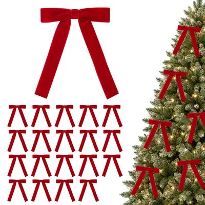 20 rote Samtschleifen für Weihnachtsbaum, Weihnachtsdekoration