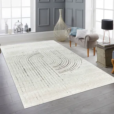 Produktbild von Teppich Wohnzimmer Kinderzimmer 3d-Effekt gestreift Creme Größe - 200 x 290 cm