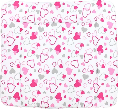Produktbild von TupTam Baby Wickeltischauflage mit Baumwollbezug Gemustert, Farbe: Herzen Rosa / Grau, Größe: 70 x 70 cm