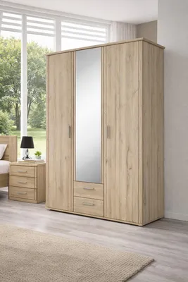 Produktbild von Kleiderschrank Eiche bianco Spiegelschrank 140x201x60cm 3 Türen #4204