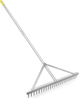 Obrázok produktu pre Hrbatý hrable z hliníka s 24 hrotmi, rukoväť 173 cm, ľahký a nerezový strieborný