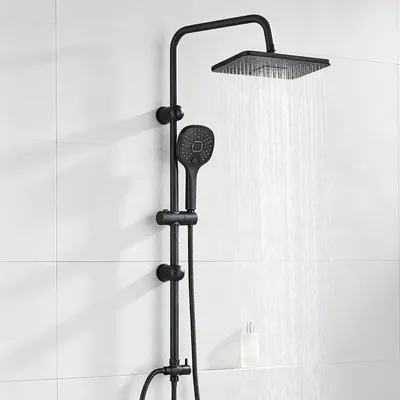 Zdjęcie produktu dla Kolumna prysznicowa z ręczną słuchawką, czarny, stal nierdzewna, kwadratowa głowica prysznicowa, wysokość 99 cm