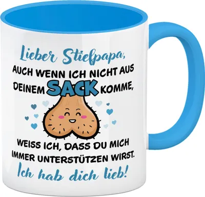 Produktbild von Stiefpapa, ich hab dich lieb Kaffeebecher in hellblau mit Spruch