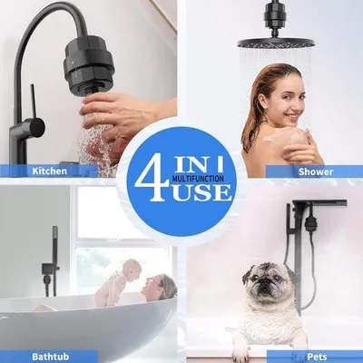 Produktbild von 20-lagiger Duschfilter mit Ventilatorflügeln, Duschkopf-Wasserfilter mit 1 Filterkartusche, KDF-Filtersystem gegen Restchlor, Duschfilter, Wasserfilter, Kalkfilter, Dusche, Schwarz