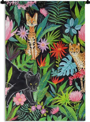 Produktbild von MuchoWow® Wandteppich Wandbehang Dschungel - Tiere - Pflanzen 90x135 cm Tapisserie Dekoration Wandtuch - Baumwolle - Wandskulptur