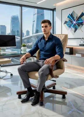 Immagine prodotto di Sedia da ufficio beige con braccioli in legno ed ergonomica