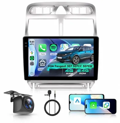 Obrázok produktu pre Autorádio 4G+64G pre modely Peugeot 307 (2002-2013), 9-palcový dotykový displej InCell, navigácia, CarPlay, Bluetooth
