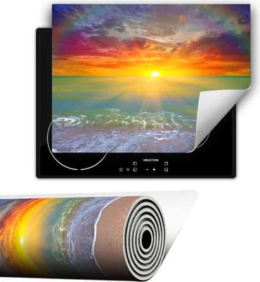 Produktbild von Herdabdeckplatte abdeckung Glaskeramikfeld abdeckplatte 80x52 cm Anti Rutsch Matte Aufrollbar, Meer Strand
