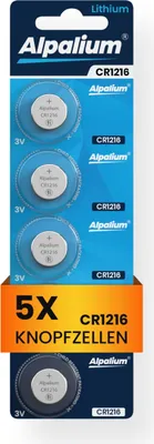 Produktbild von CR1216 Knopfzelle Batterie 5 Stück Alpalium Lithium Batterie 3V Knopfbatterie