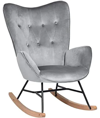 Schaukelstuhl Samt dunkelgrau 68x87x98 cm Holz Metallbeine