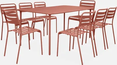 Produktbild von sweeek - Gartentisch Stahl 8 Stühle - Terrakotta