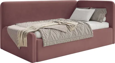 Produktbild von Selsey Fanko – Jugendbett 90x200 cm mit Rausfallschutz, Matratze, Kopfteil rechts, Samt, Rosa