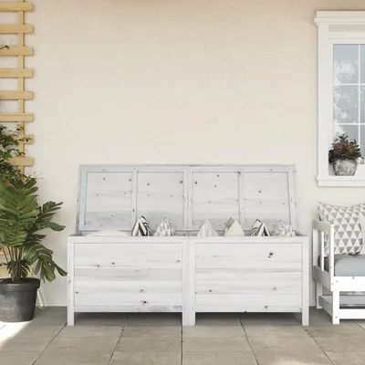 Image de Coffre de jardin – Boîte de rangement – Armoire de rangement – Bois massif de pin – Pour l'extérieur – 150 x 50 x 56,5 cm – Blanc
