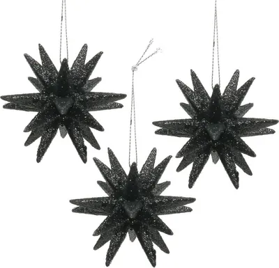 Produktbild von Weihnachtsdeko Sterne Schwarz Ø7,5cm Glitzer Hängedeko 8 Stück Christbaumschmuck