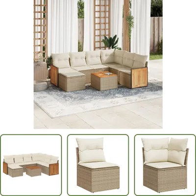Produktbild von The Living Store 8-tlg. Garten-Sofagarnitur mit Kissen Beige Poly Rattan