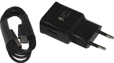 A black USB-C charging cable and a black fast charger are displayed on a white background.