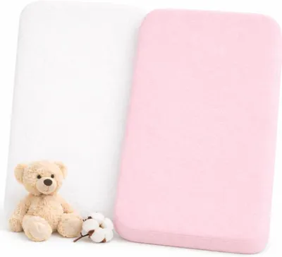 Immagine prodotto di Lenzuolo per culla, 80 x 160 cm, 100% cotone, bianco/rosa