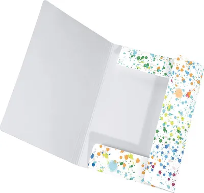 Produktbild von Original Falken Sammelmappe Kinder. Aus extra starkem Karton mit 3 Klappen und Gummiband für DIN A3 Motiv Kleckse Aufbewahrungs-Zeichen-Mappe für die Schule