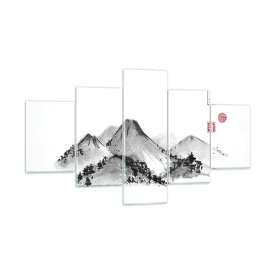 Produktbild von Bilder auf glas - 5 Teile - Zeichnen Asien Berge - 125x70cm - Glasbilder - Wandbilder - Bilder - zum Aufhängen bereit - Wanddekoration aus Glas - Glas Bilder - Wandbild auf Glas - GEA125x70-4273