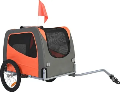 Obrázok produktu pre Príves pre psa 30 kg príves na bicykel - Uhlíková oceľ + 600D Oxford tkanina + PP - Skladací - Rozmery: 1440 x 720 x 779 mm - Zložený: 760 x 560 x 195 mm - Príves pre psy s kočíkom - Oranžová a sivá