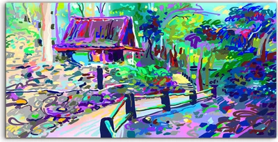 Produktbild von Coloray Acrylbild 140x70  Wandbild Acrylbilder ländliche tropische Landschaft